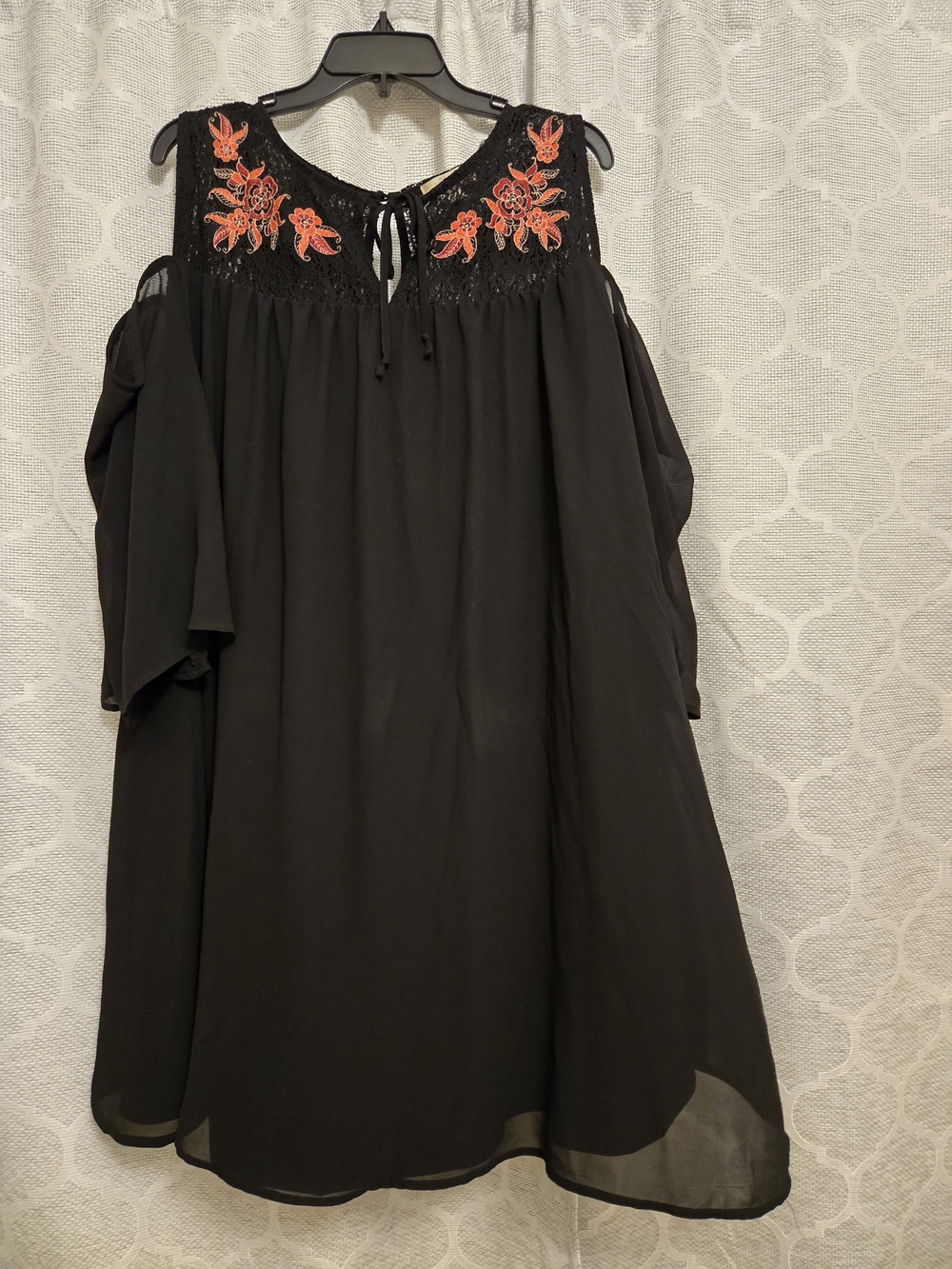 Soulmates Black Midi Dress with Orange Floral Embroidery